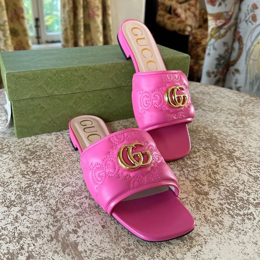 Gucci | Shoes | Gucci Marmont Gg Interlocking Gg Logo Leather Flat